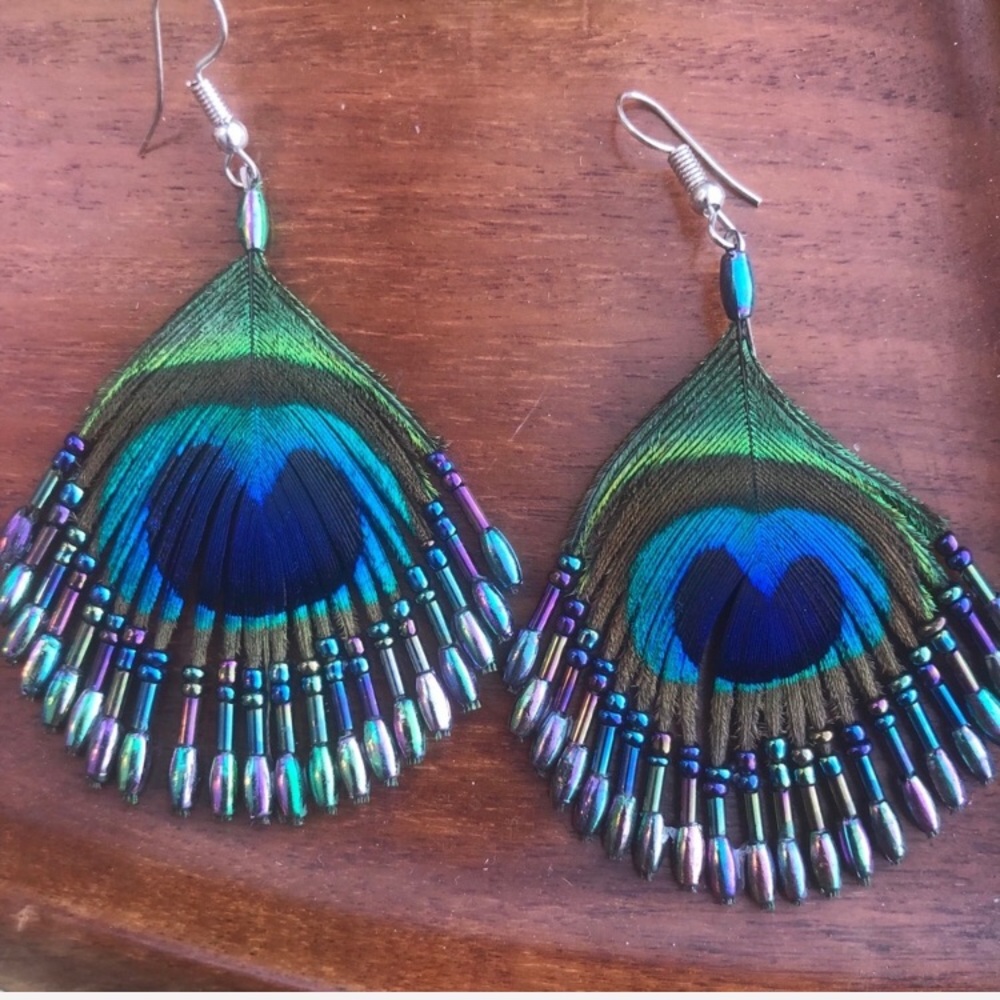 Gorgeous goddess peacock bead earrings